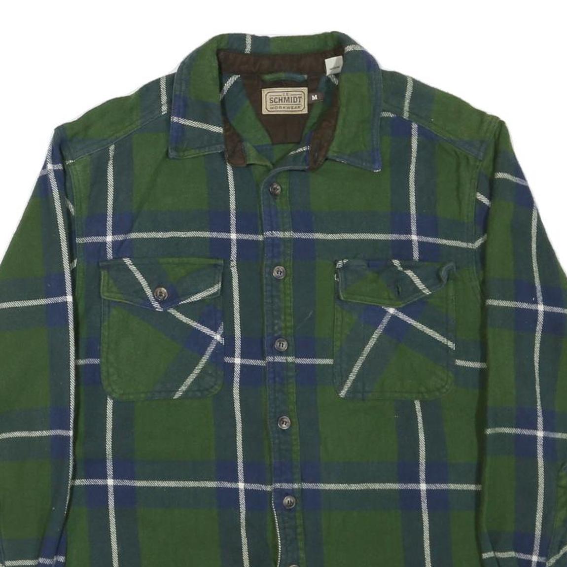 SCHMIDT Mens Green & Blue Check Shirt M Cotton Blend Long Sleeve Workwear