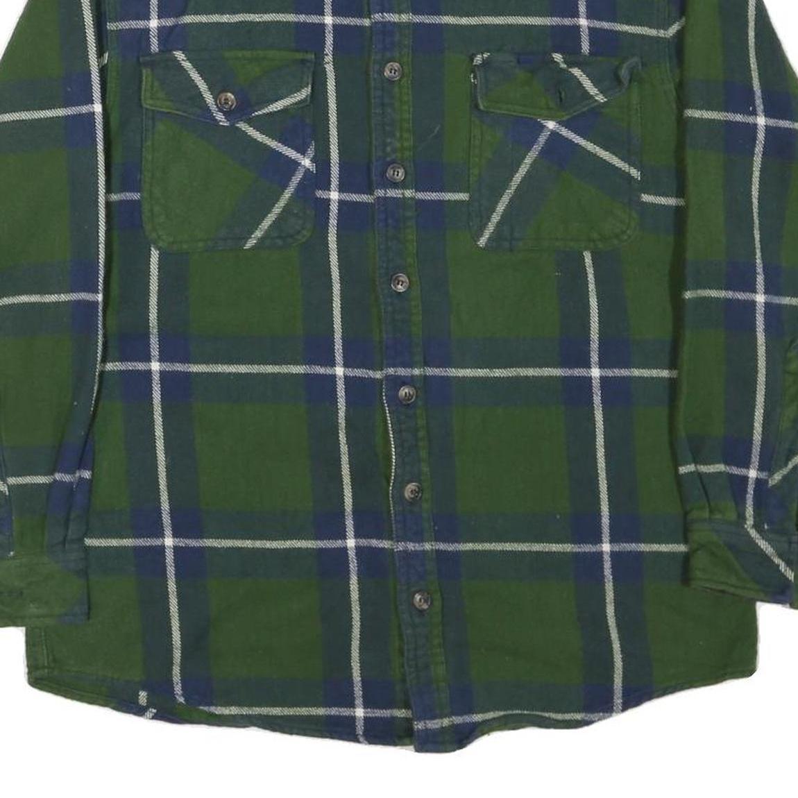 SCHMIDT Mens Green & Blue Check Shirt M Cotton Blend Long Sleeve Workwear