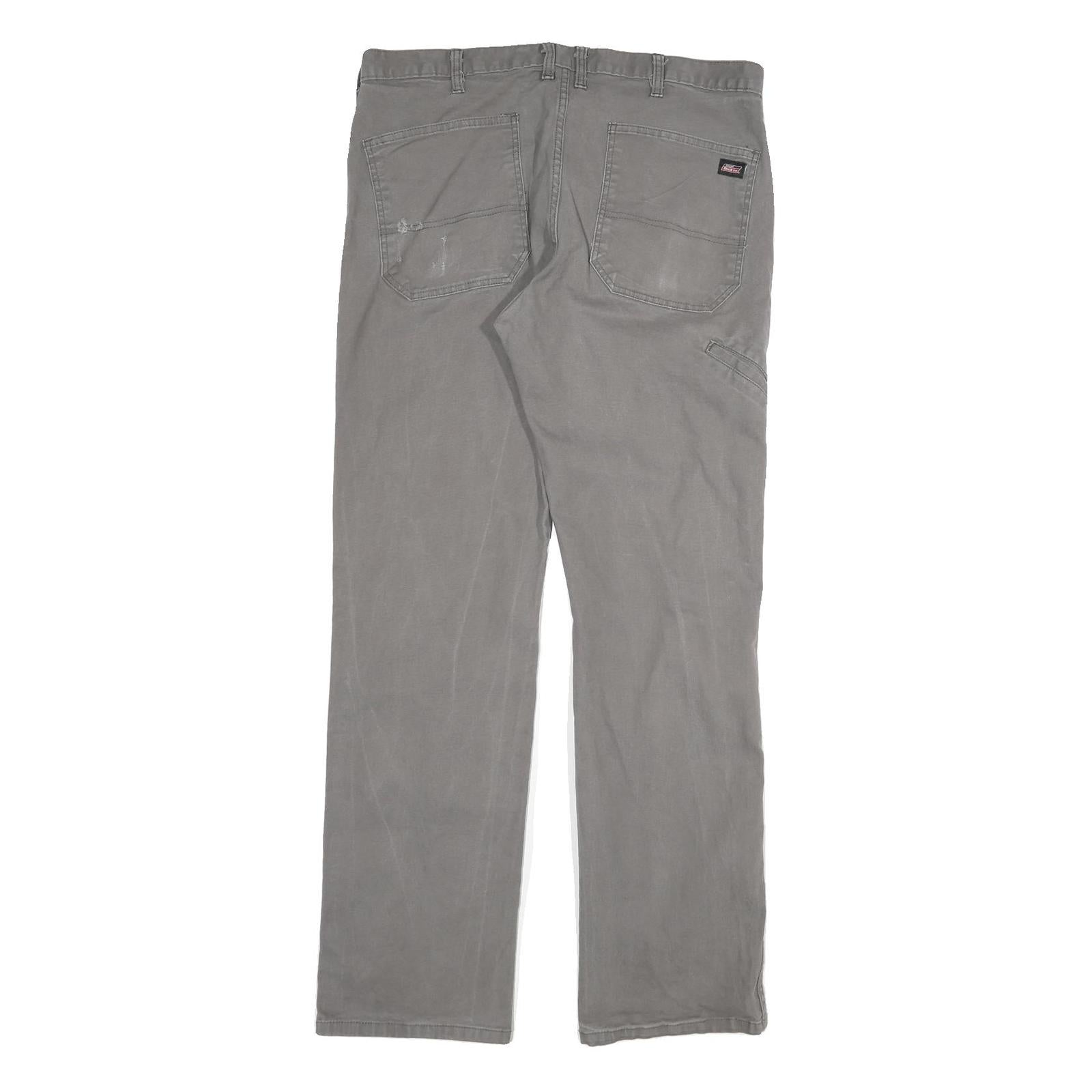 DICKIES Mens Cotton Blend Grey Regular Straight Trousers W36 L34 Workwear Zip
