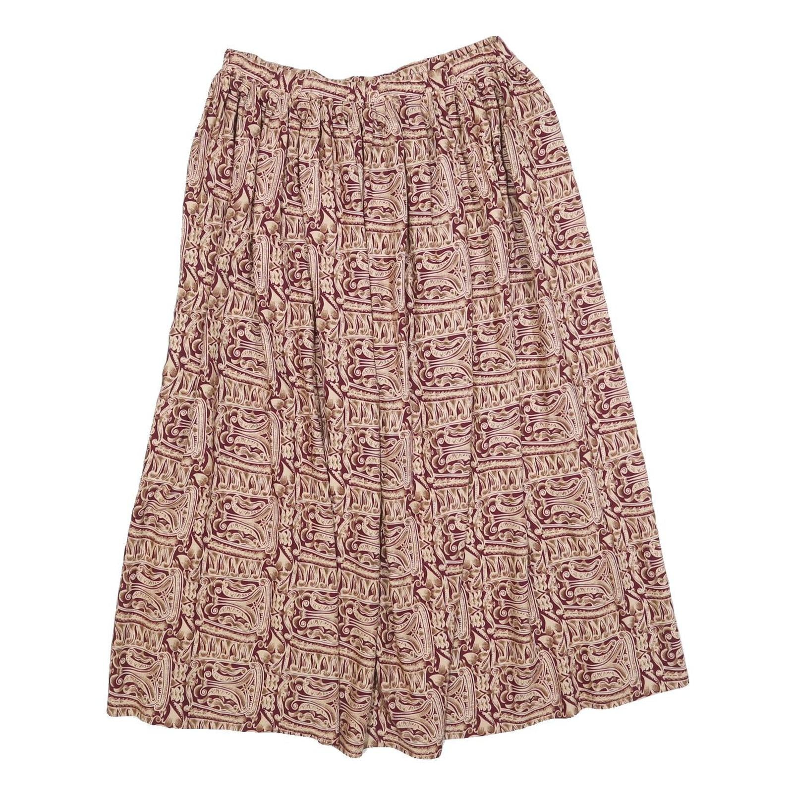 PASSPORTS Womens Beige & Maroon Printed Midi Viscose Skirt L Elasticated Waist