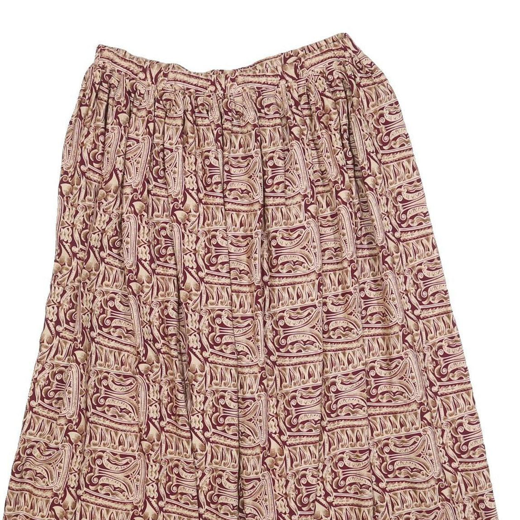 PASSPORTS Womens Beige & Maroon Printed Midi Viscose Skirt L Elasticated Waist