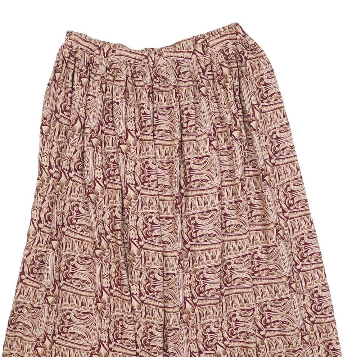 PASSPORTS Womens Beige & Maroon Printed Midi Viscose Skirt L Elasticated Waist