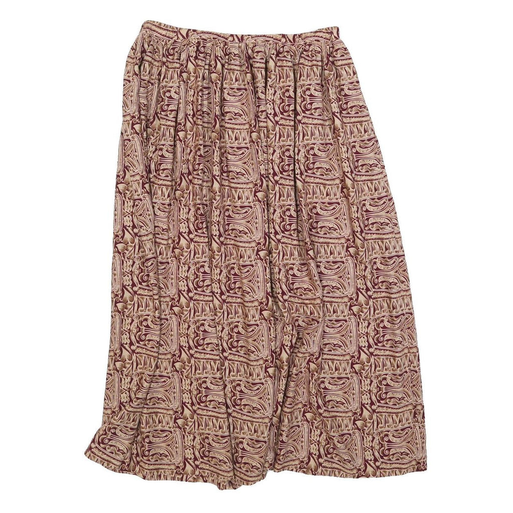 PASSPORTS Womens Beige & Maroon Printed Midi Viscose Skirt L Elasticated Waist