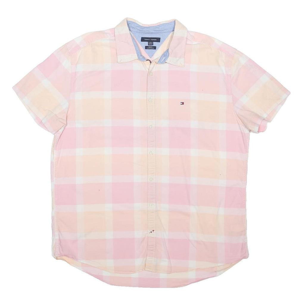 TOMMY HILFIGER Mens Pink & Cream Checked Shirt 2XL Cotton Blend Casual Summer