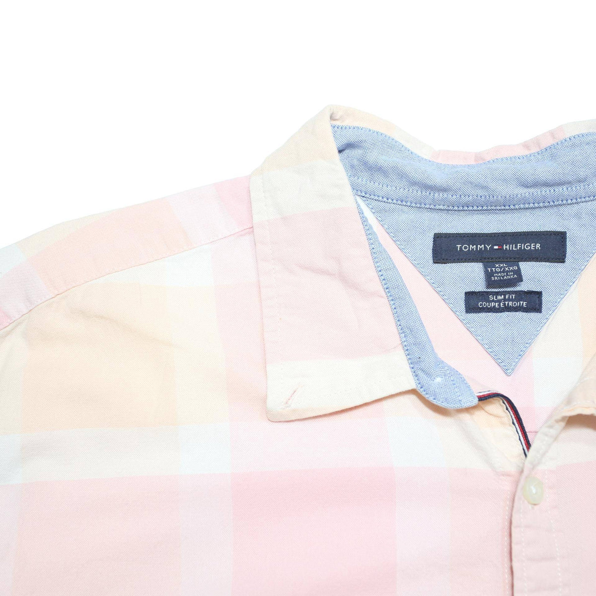 TOMMY HILFIGER Mens Pink & Cream Checked Shirt 2XL Cotton Blend Casual Summer