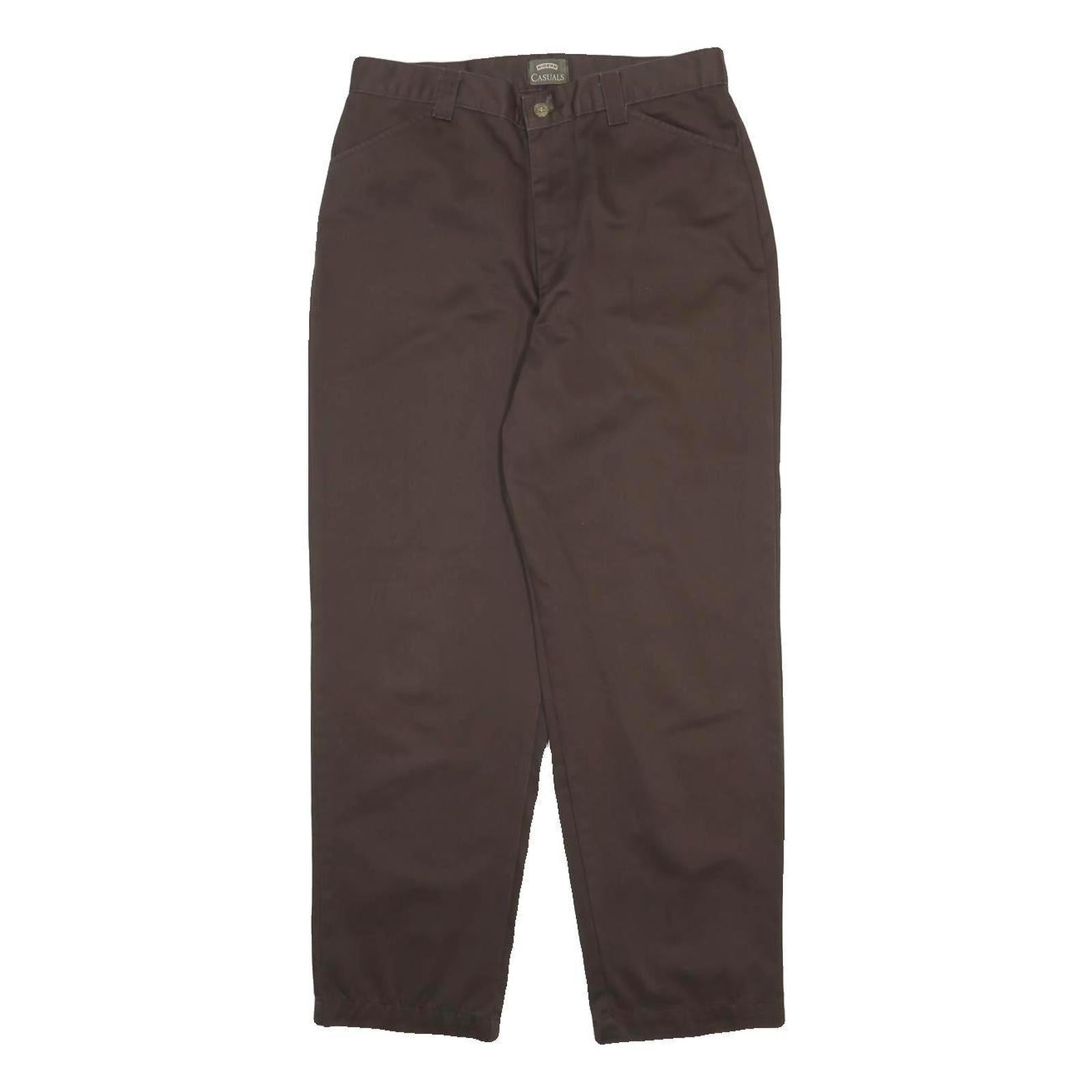 RIDERS Womens Cotton Brown Regular Tapered Lines Trousers W30 L28 Casual
