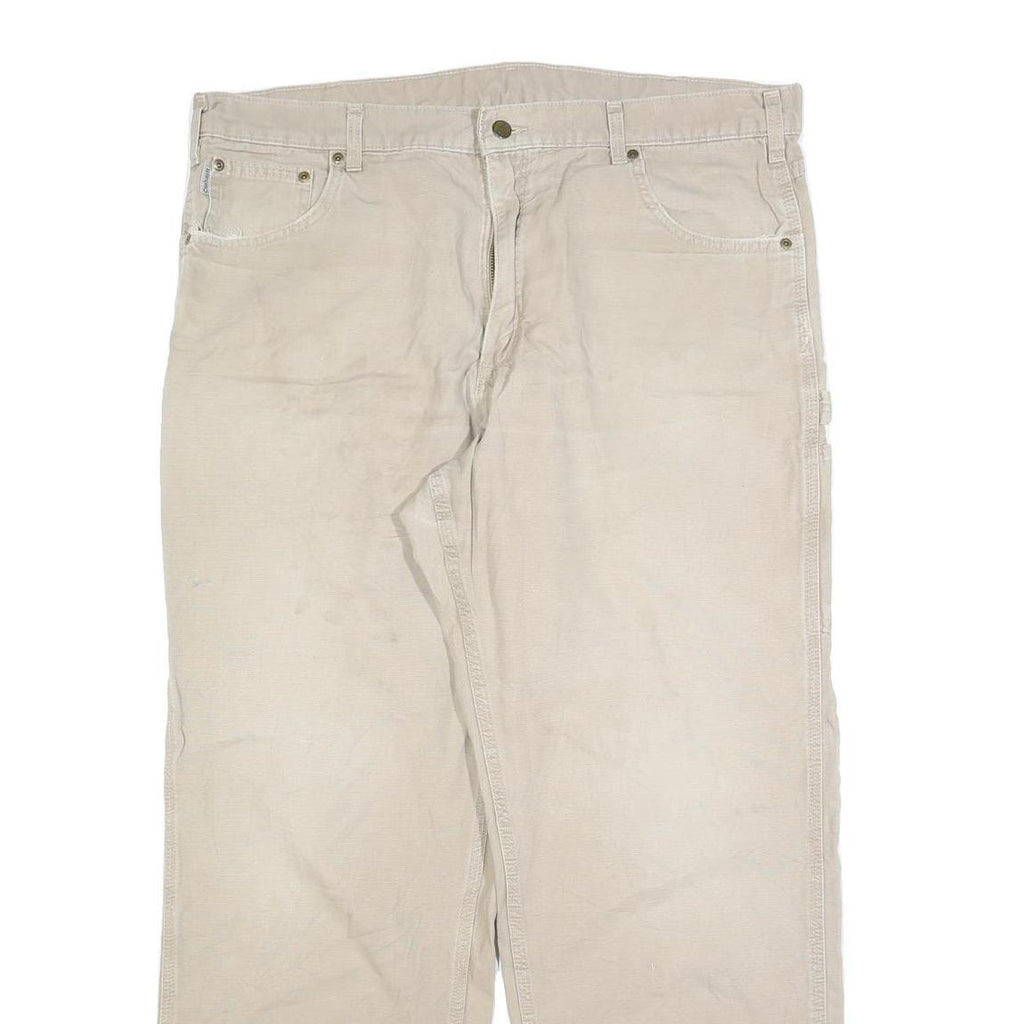 CARHARTT Mens Cotton Blend Beige Relaxed Straight Trousers W40 L32 Workwear Zip