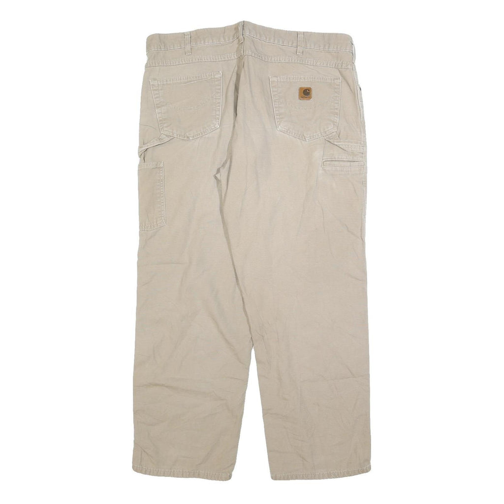 CARHARTT Mens Cotton Blend Beige Relaxed Straight Trousers W40 L32 Workwear Zip