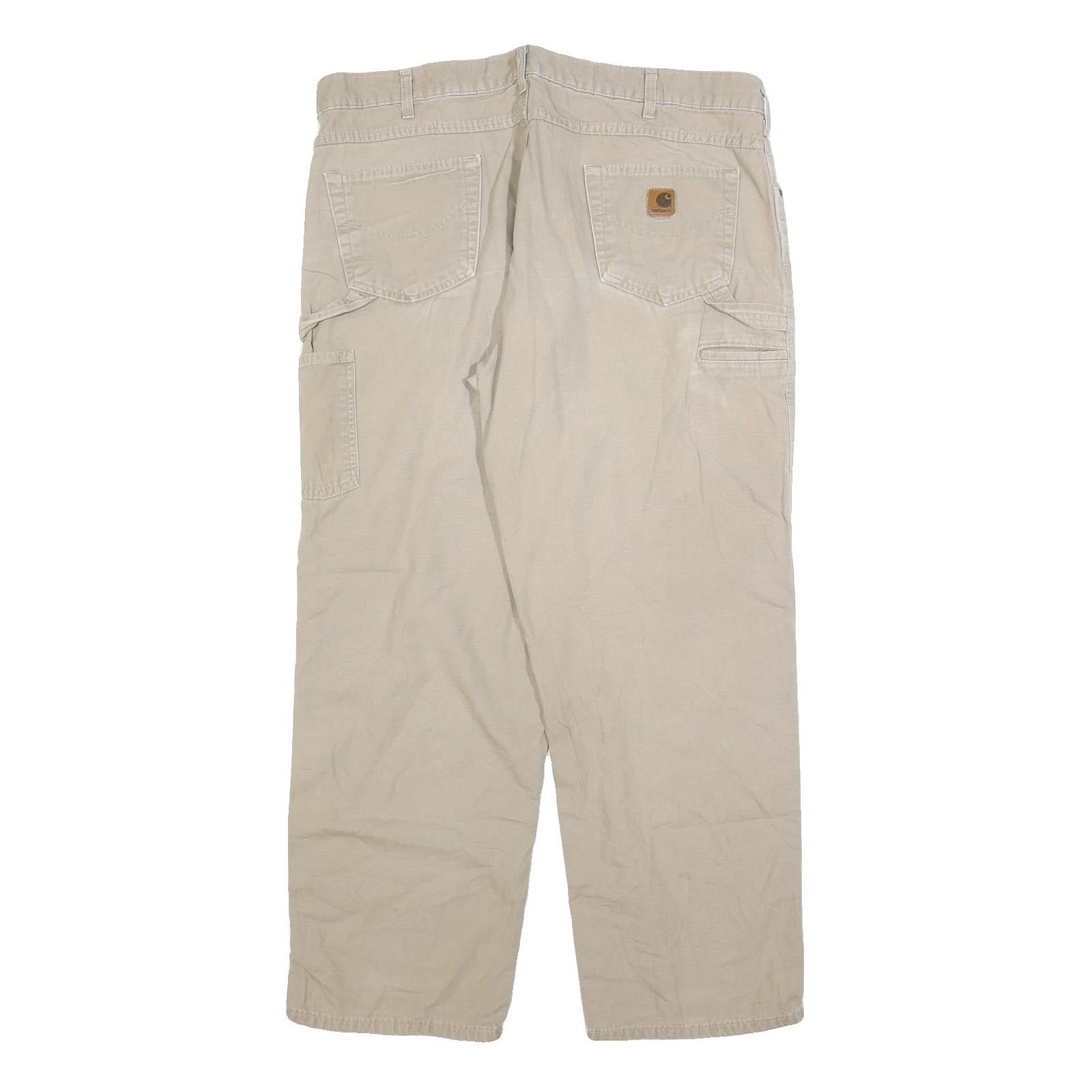 CARHARTT Mens Cotton Blend Beige Relaxed Straight Trousers W40 L32 Workwear Zip