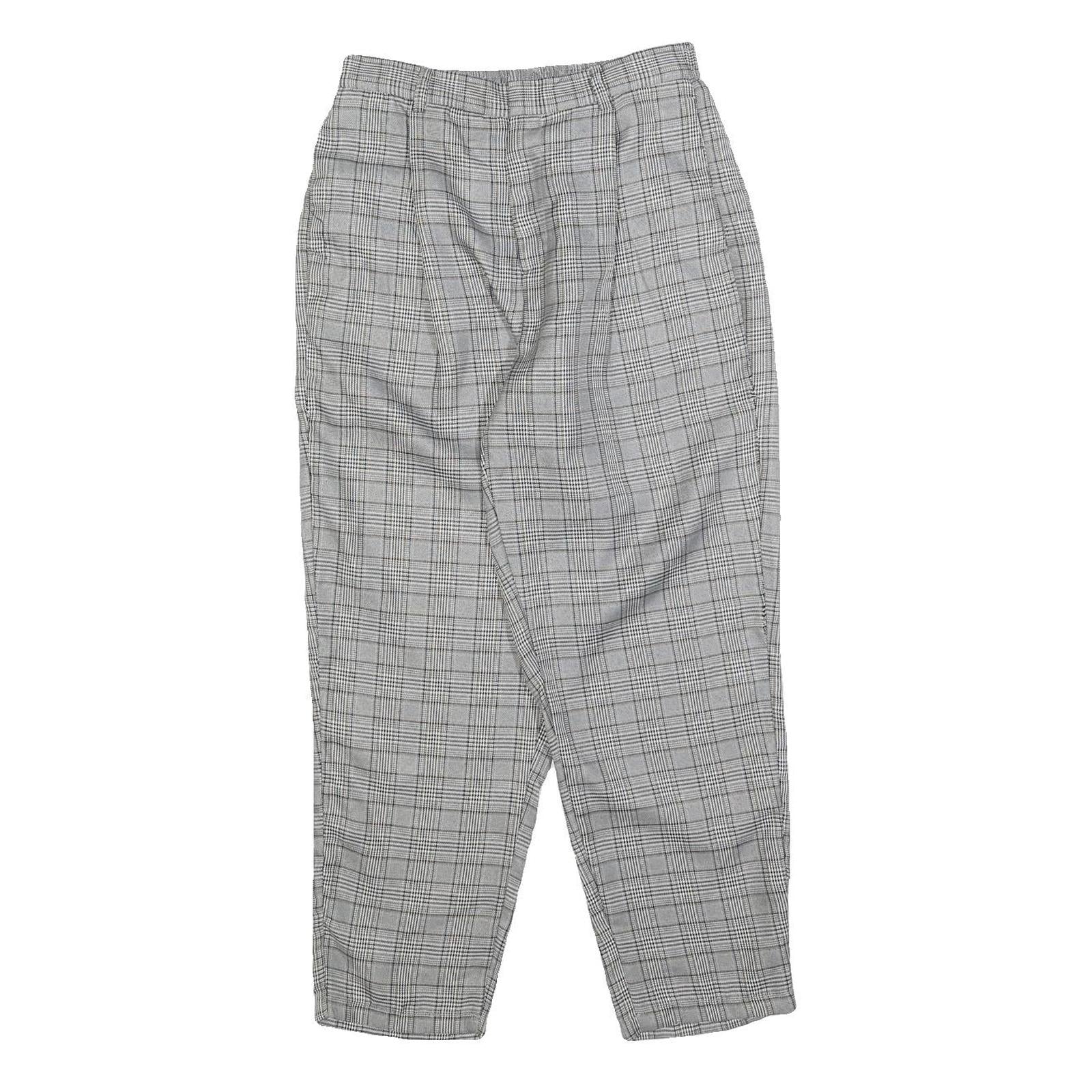 Womens Regular Check Grey Trousers W25 L25 Zip Closure Comfortable Fashion