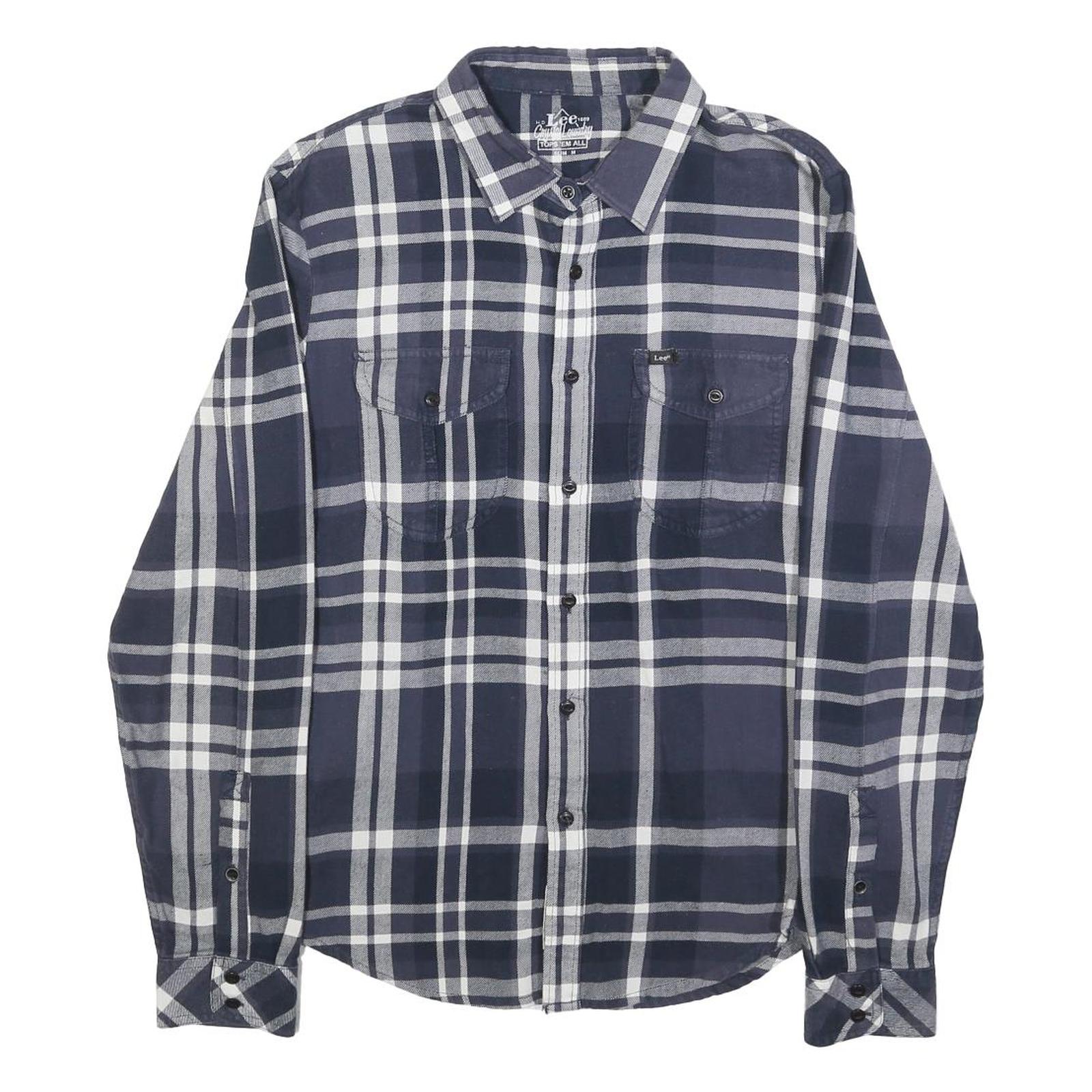 LEE Womens Blue White Check Shirt M Cotton Casual Button Up Long Sleeve