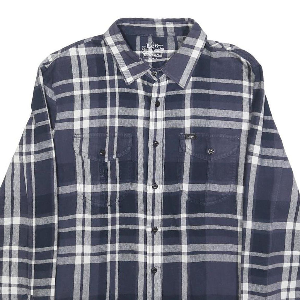 LEE Womens Blue White Check Shirt M Cotton Casual Button Up Long Sleeve