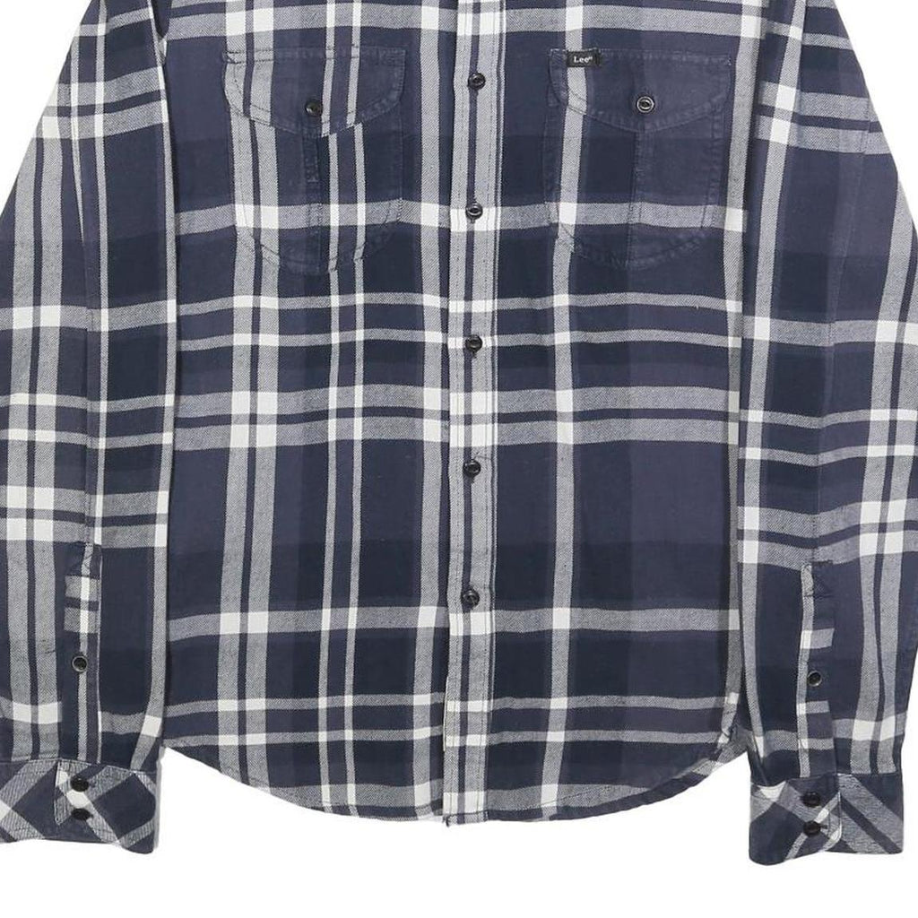 LEE Womens Blue White Check Shirt M Cotton Casual Button Up Long Sleeve