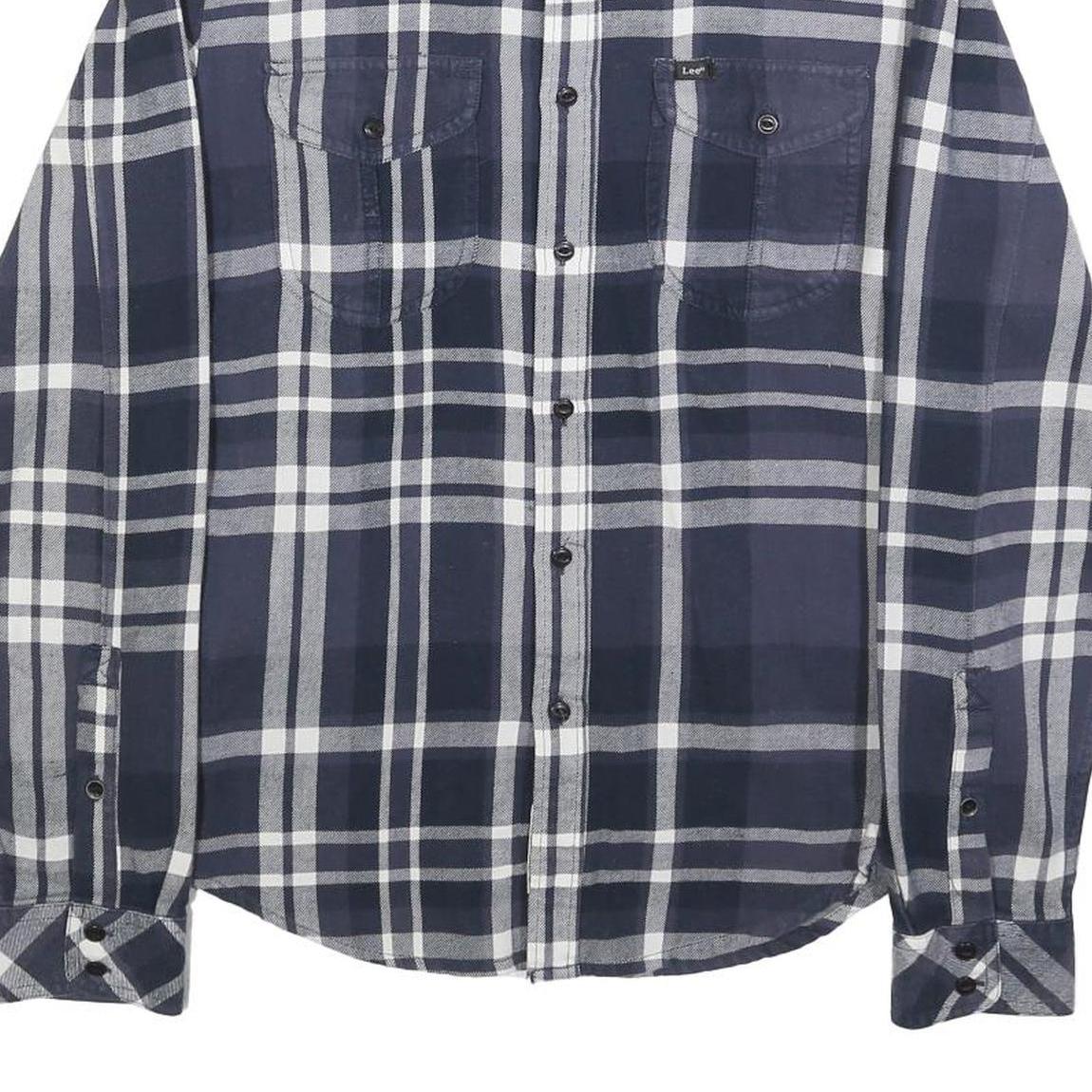 LEE Womens Blue White Check Shirt M Cotton Casual Button Up Long Sleeve