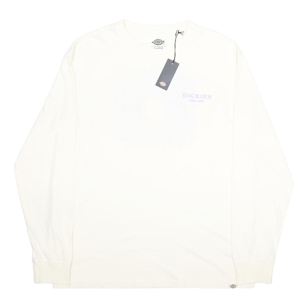 DICKIES Mens White & Lilac Graphic T-Shirt XL Long Sleeve Crew Neck Printed
