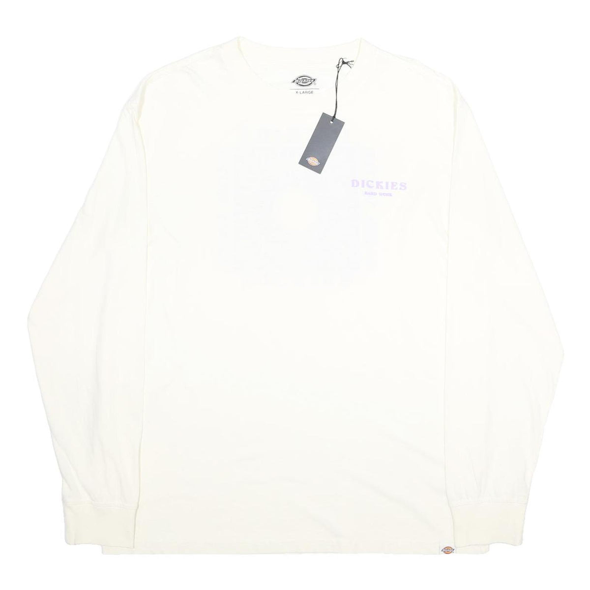 DICKIES Mens White & Lilac Graphic T-Shirt XL Long Sleeve Crew Neck Printed