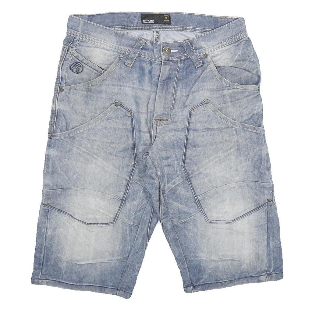 SMOG Mens Cotton Blend Blue Casual Shorts S W30 Denim Look Pockets