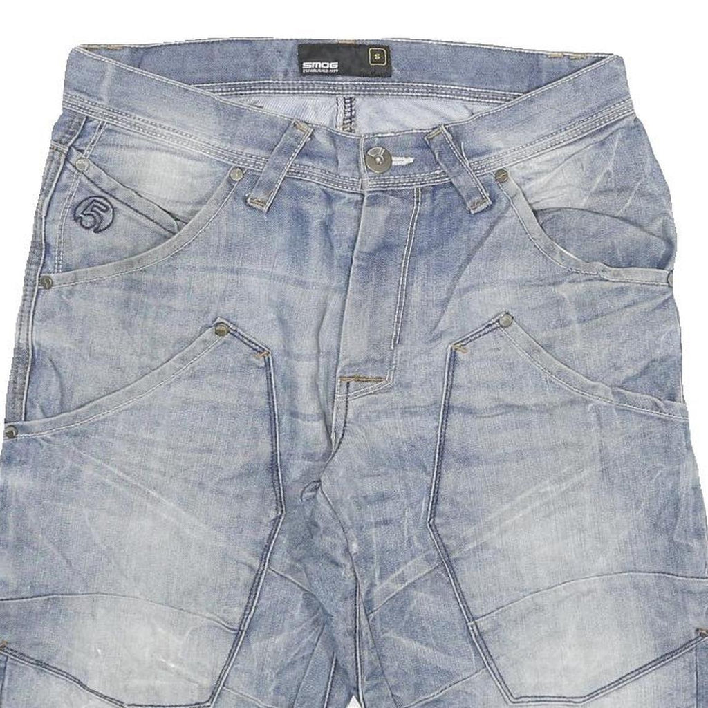 SMOG Mens Cotton Blend Blue Casual Shorts S W30 Denim Look Pockets