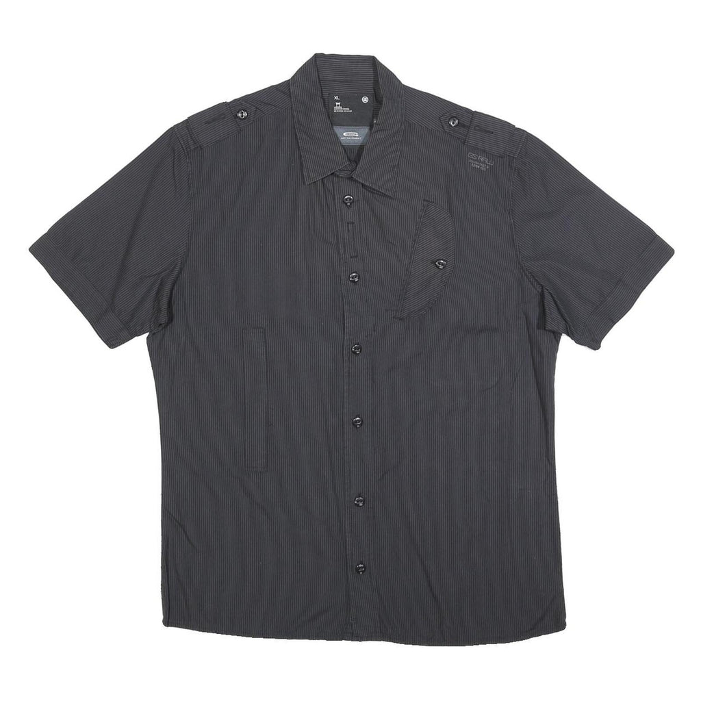 G-STAR Mens Black Pinstripe Shirt XL Cotton Blend Casual Short Sleeve Button