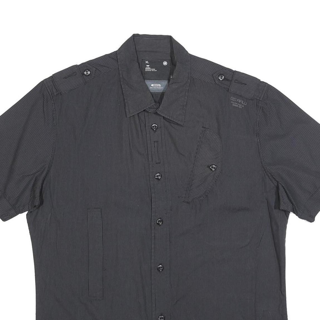 G-STAR Mens Black Pinstripe Shirt XL Cotton Blend Casual Short Sleeve Button