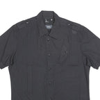G-STAR Mens Black Pinstripe Shirt XL Cotton Blend Casual Short Sleeve Button