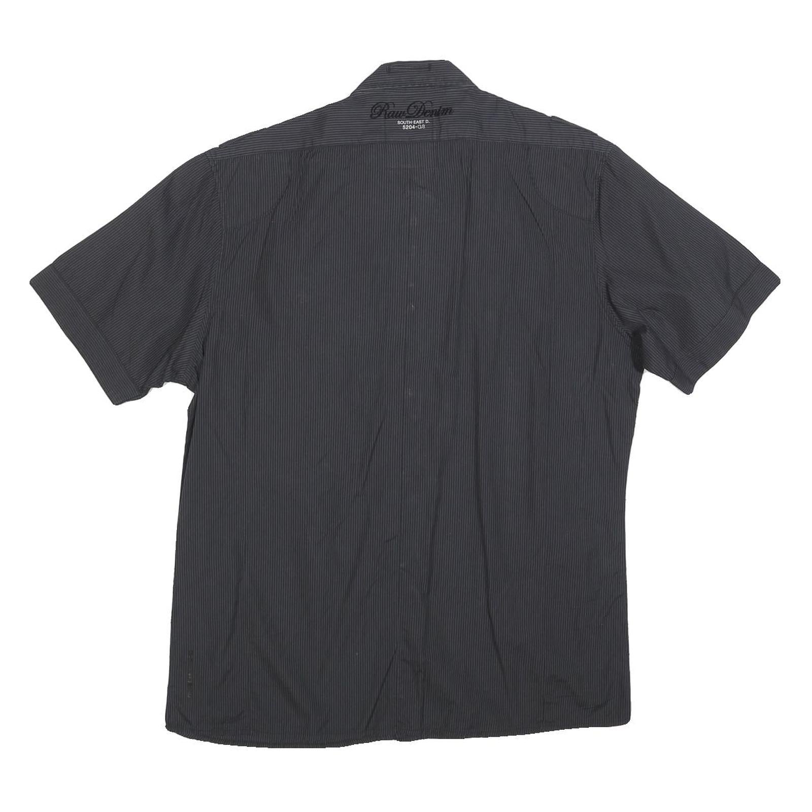 G-STAR Mens Black Pinstripe Shirt XL Cotton Blend Casual Short Sleeve Button