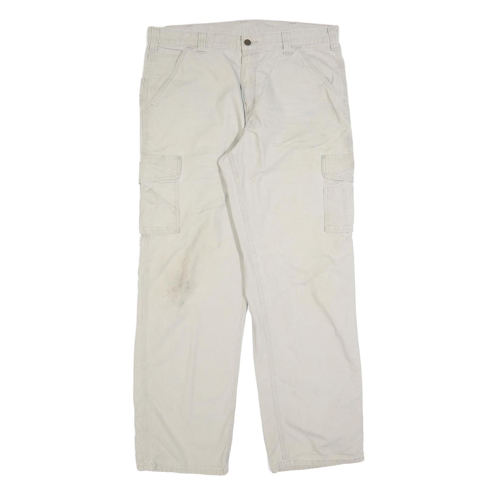 CARHARTT Mens Relaxed Beige Cotton Blend Cargo Trousers W36 L34 Workwear