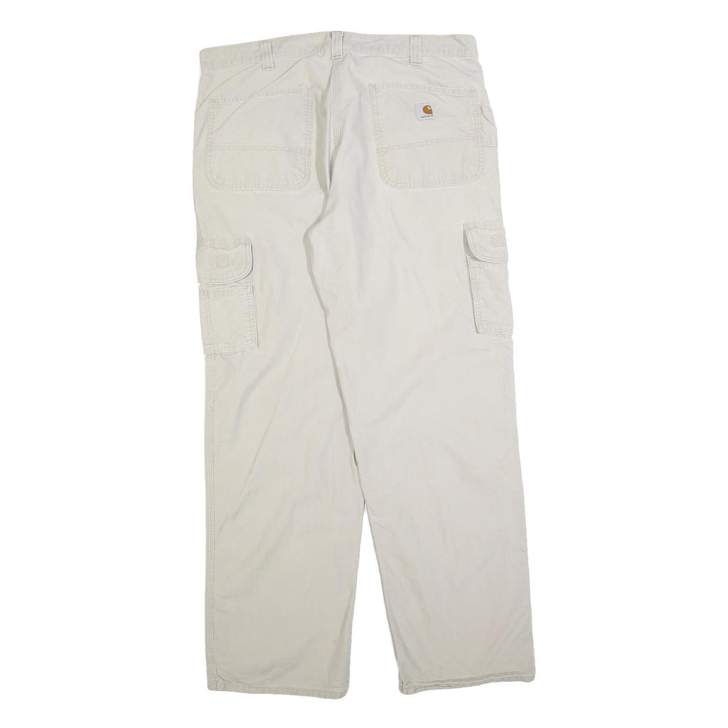 CARHARTT Mens Relaxed Beige Cotton Blend Cargo Trousers W36 L34 Workwear