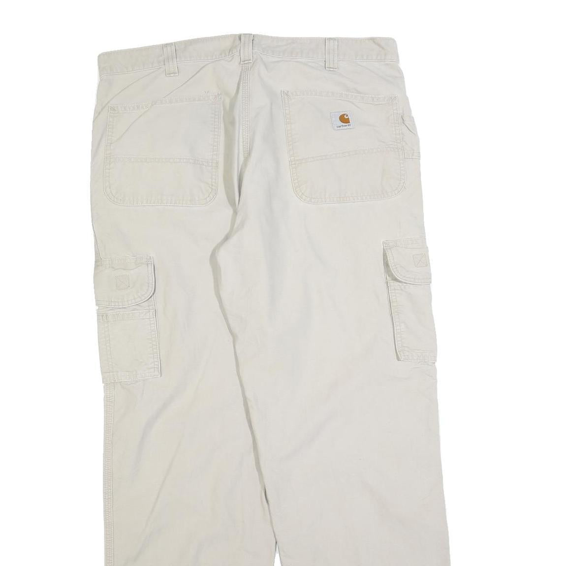 CARHARTT Mens Relaxed Beige Cotton Blend Cargo Trousers W36 L34 Workwear