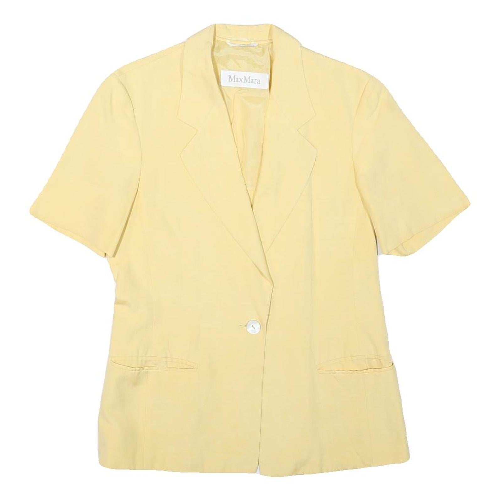 MAX MARA Womens Yellow Silk Blend Short Sleeve Button Jacket S Plain Elegant