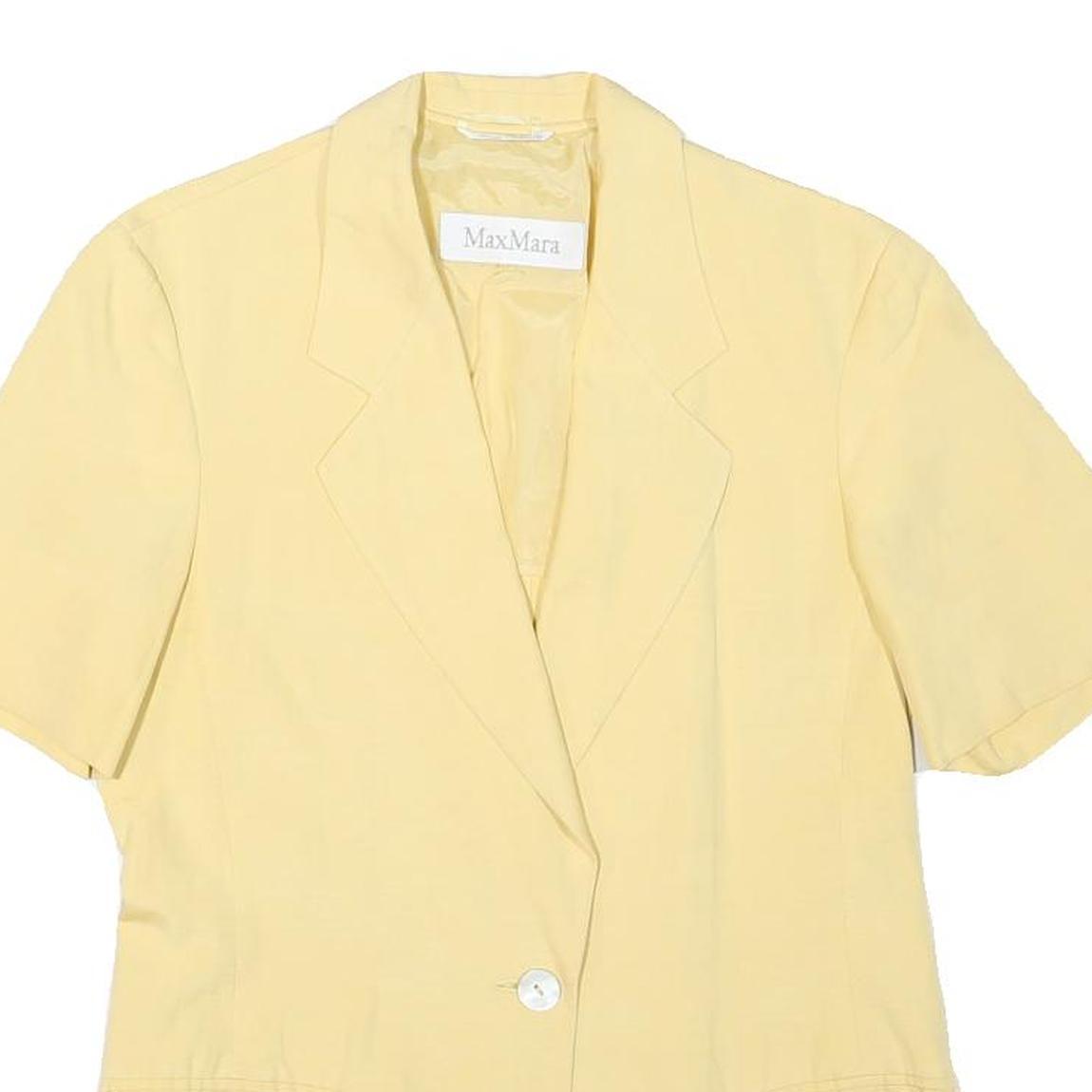 MAX MARA Womens Yellow Silk Blend Short Sleeve Button Jacket S Plain Elegant