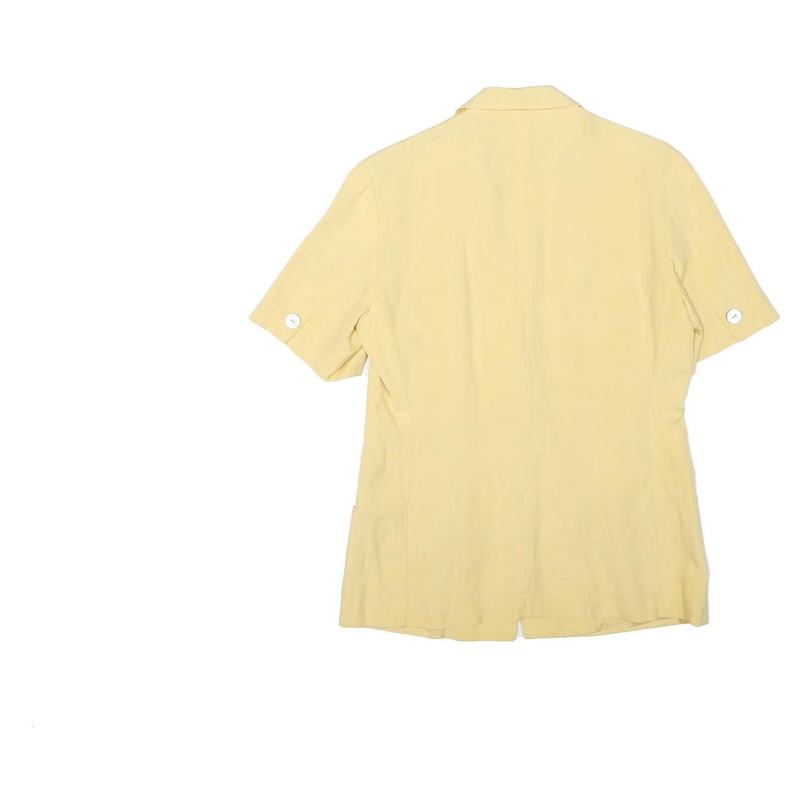 MAX MARA Womens Yellow Silk Blend Short Sleeve Button Jacket S Plain Elegant