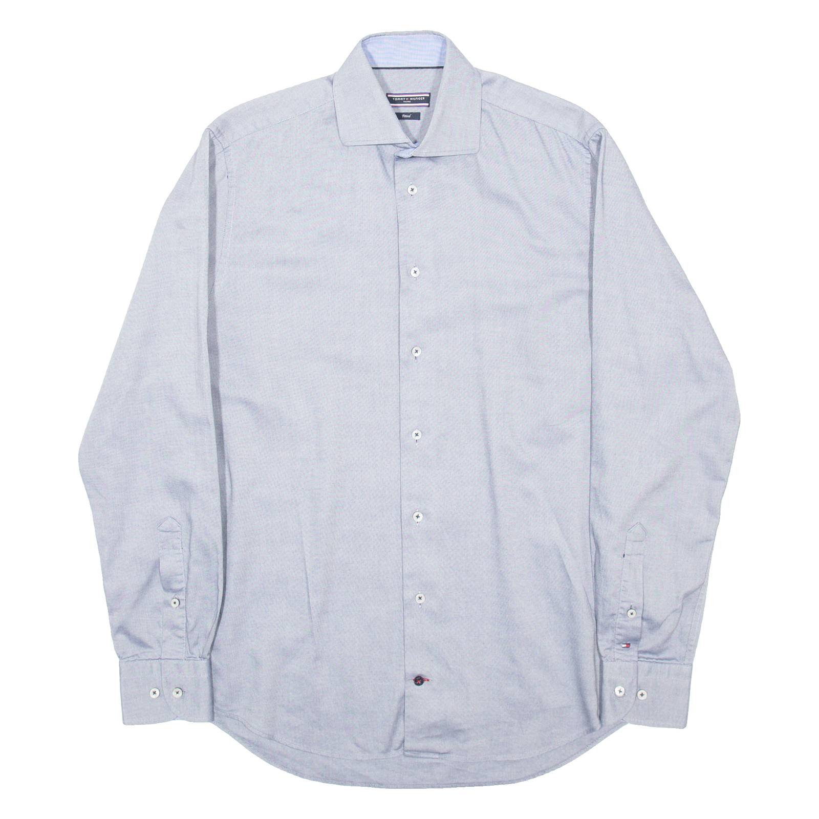 TOMMY HILFIGER Fitted Mens Formal Shirt Blue Long Sleeve M