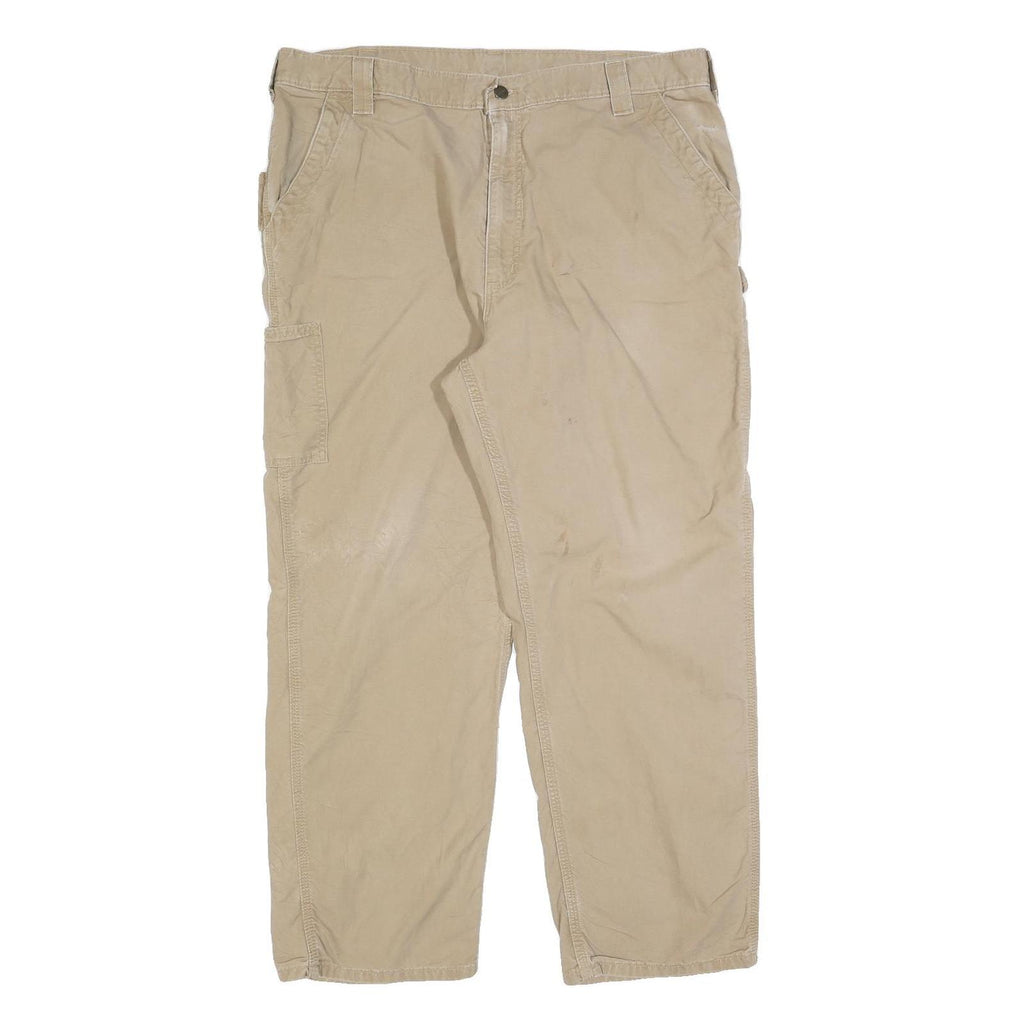 CARHARTT Mens Cotton Blend Beige Relaxed Straight Trousers W40 L30 Casual