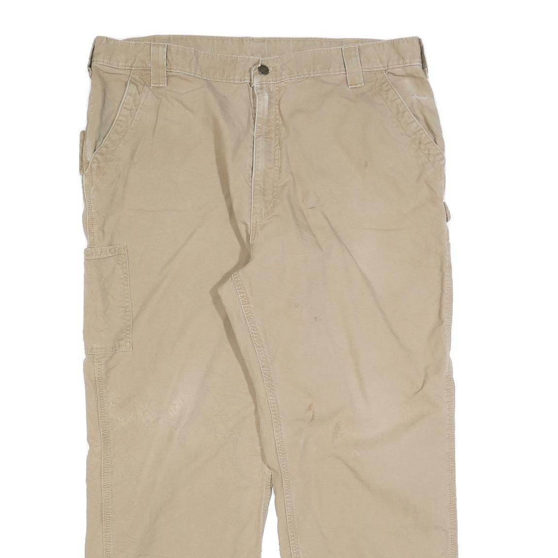 CARHARTT Mens Cotton Blend Beige Relaxed Straight Trousers W40 L30 Casual