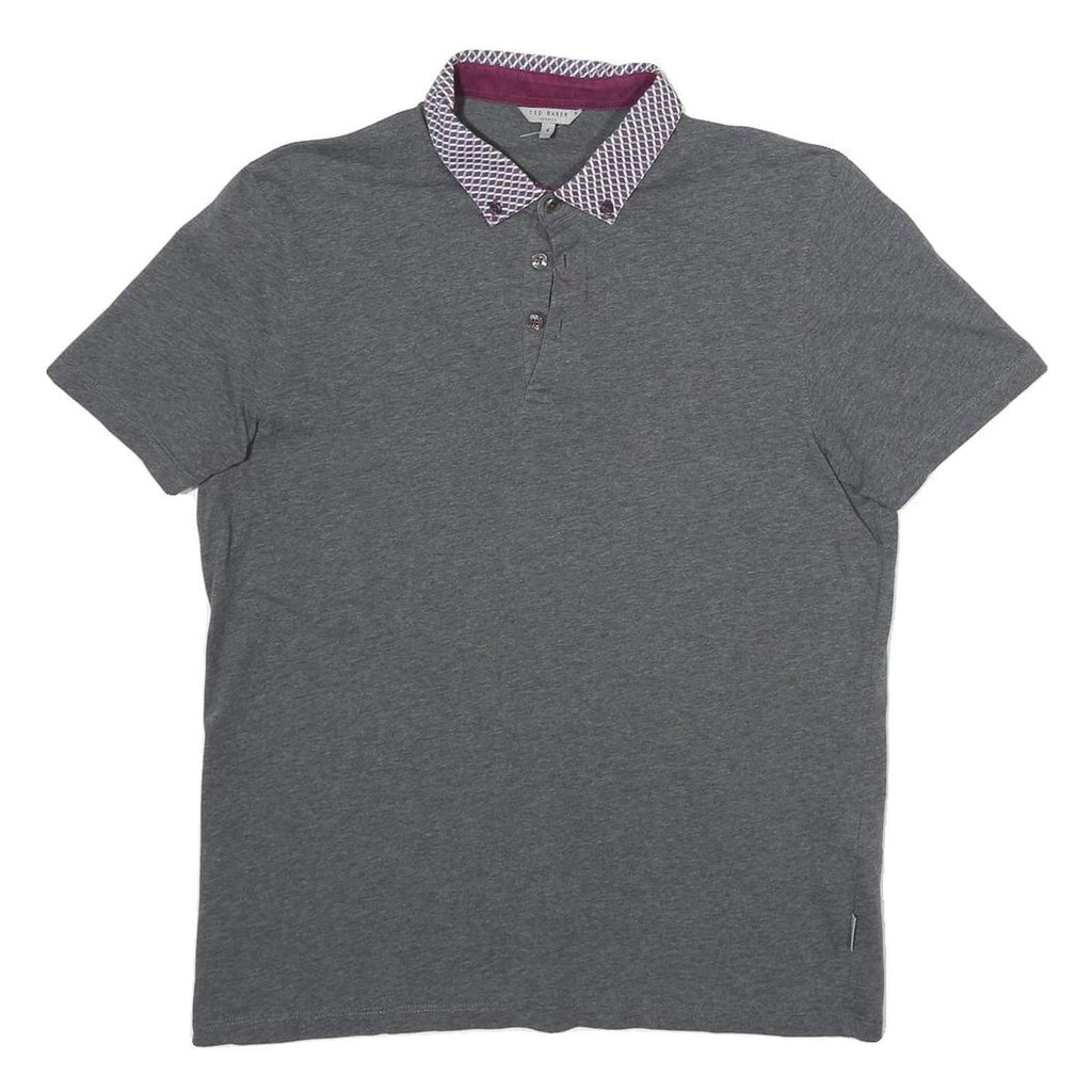 TED BAKER Mens Grey Cotton Blend Polo Shirt S Short Sleeve Patterned Collar