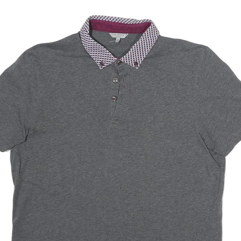 TED BAKER Mens Grey Cotton Blend Polo Shirt S Short Sleeve Patterned Collar