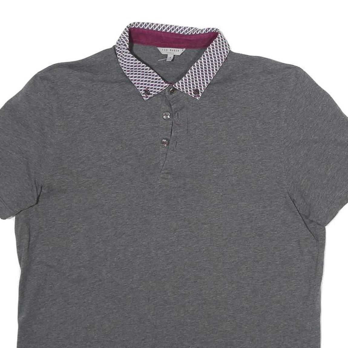 TED BAKER Mens Grey Cotton Blend Polo Shirt S Short Sleeve Patterned Collar
