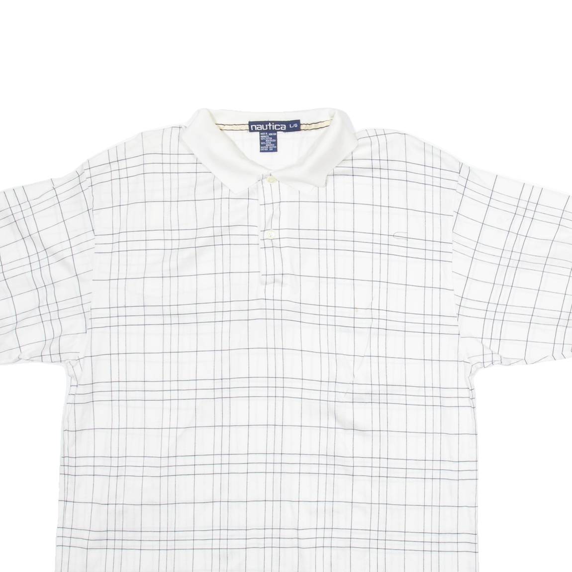 NAUTICA Mens Polo Shirt White Check L