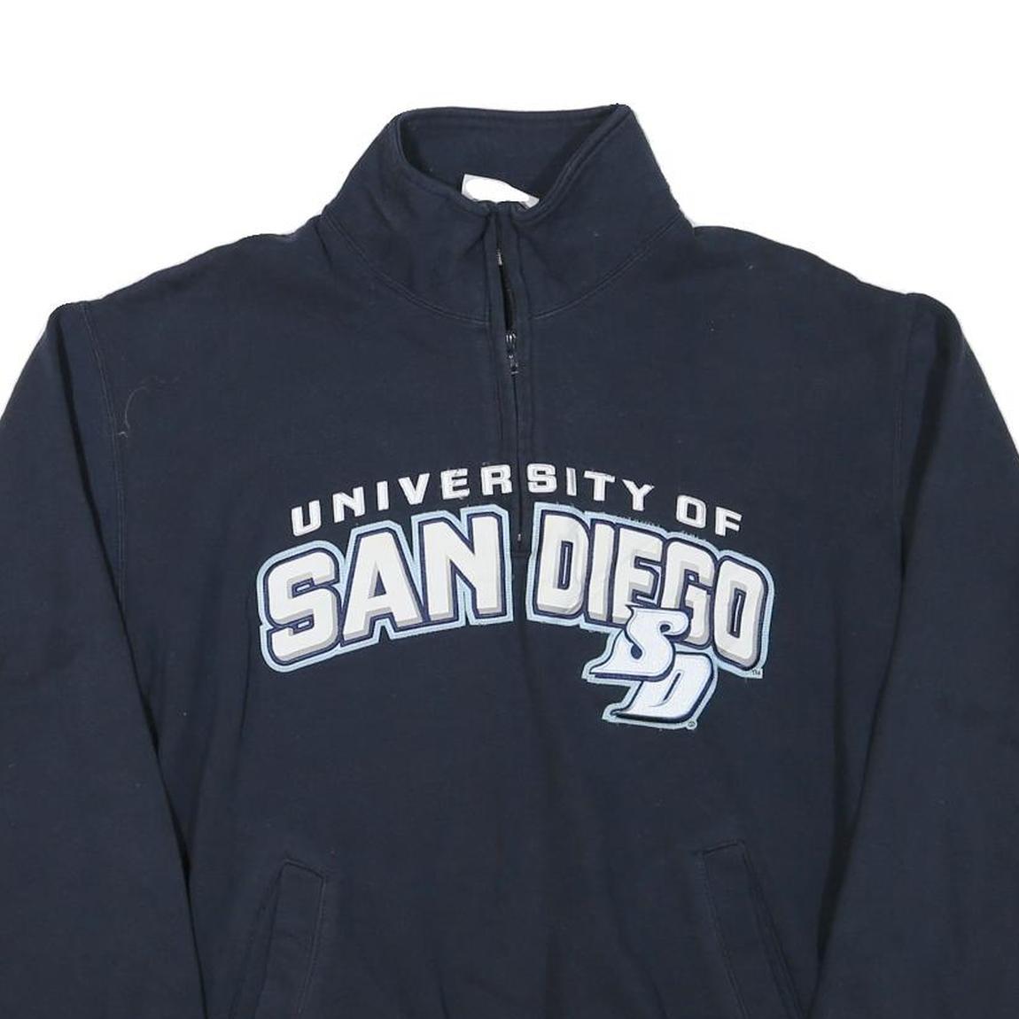 CHAMPION Mens Navy University Of San Diego 1/4 Zip Sweatshirt L Pullover Cotton