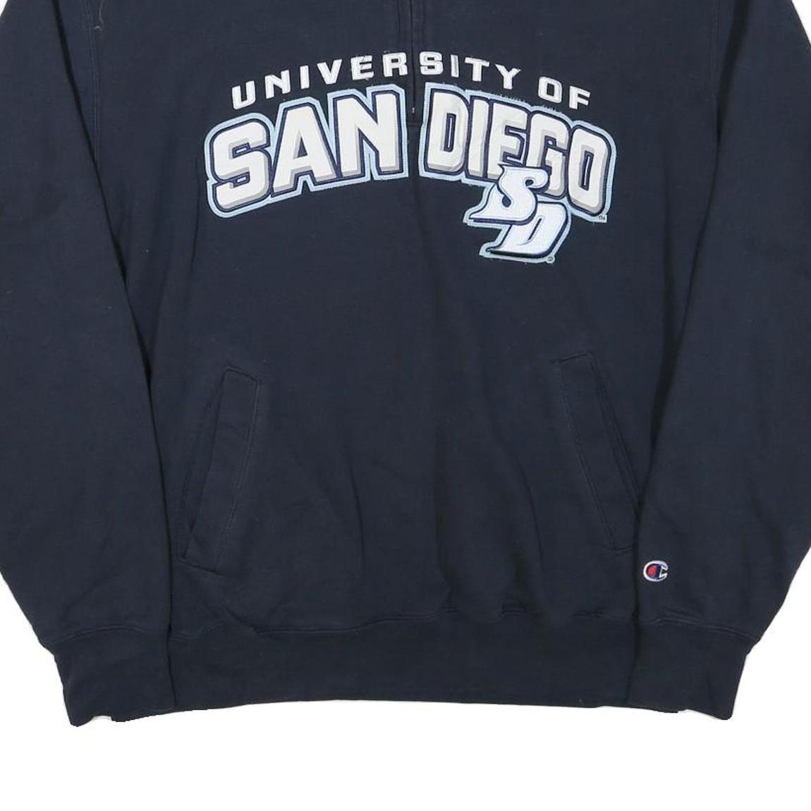 CHAMPION Mens Navy University Of San Diego 1/4 Zip Sweatshirt L Pullover Cotton