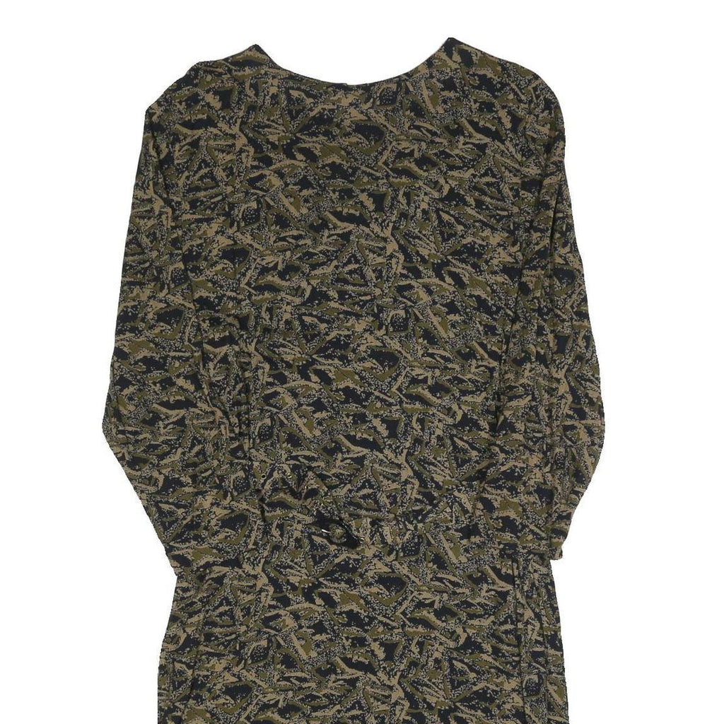 Womens Black & Beige Printed Day Polyester Dress S Abstract Pattern Long Sleeve