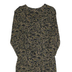 Womens Black & Beige Printed Day Polyester Dress S Abstract Pattern Long Sleeve