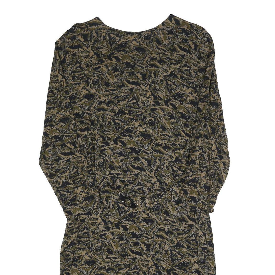 Womens Black & Beige Printed Day Polyester Dress S Abstract Pattern Long Sleeve