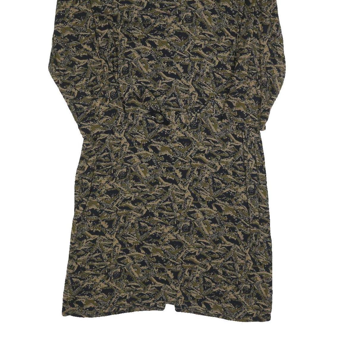 Womens Black & Beige Printed Day Polyester Dress S Abstract Pattern Long Sleeve