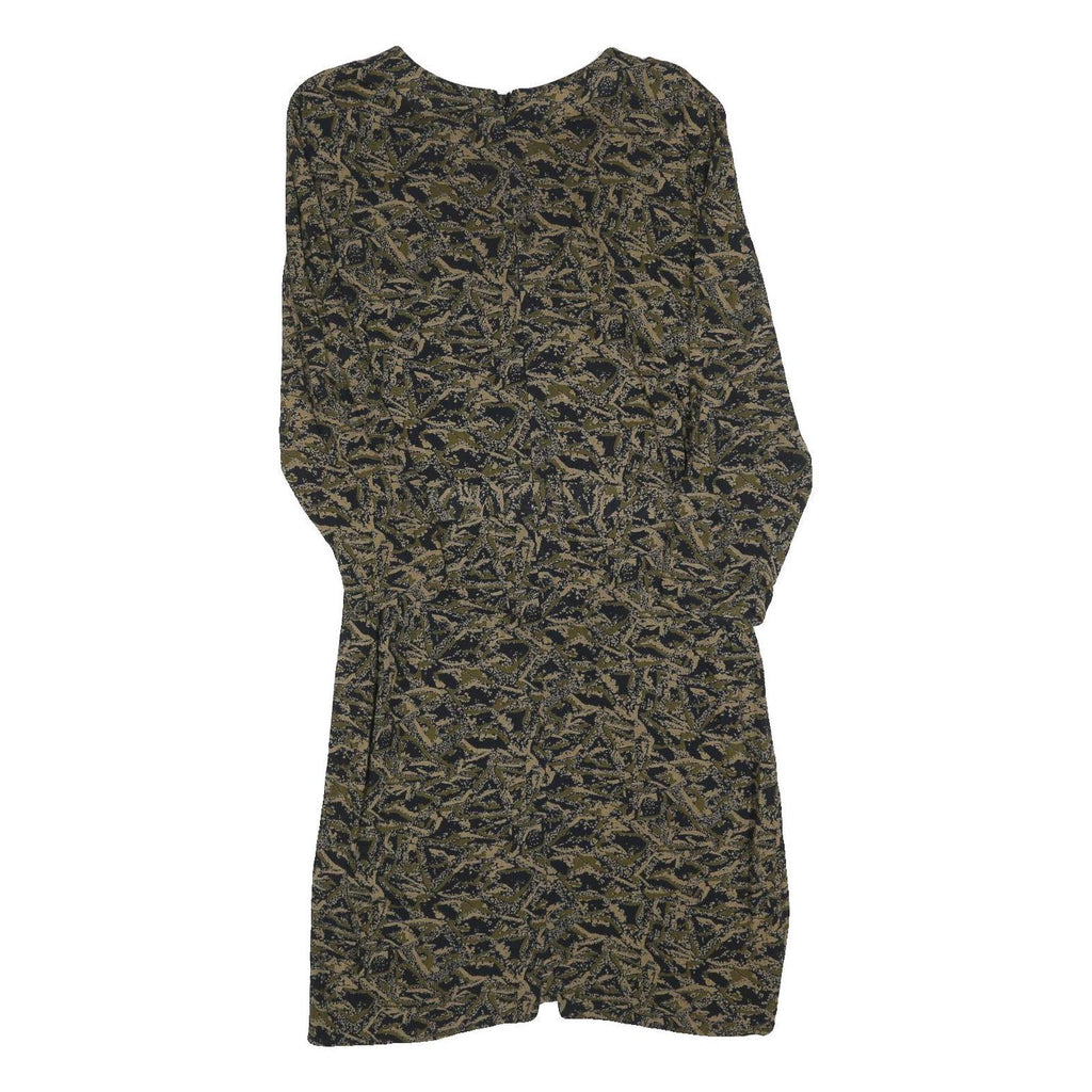 Womens Black & Beige Printed Day Polyester Dress S Abstract Pattern Long Sleeve