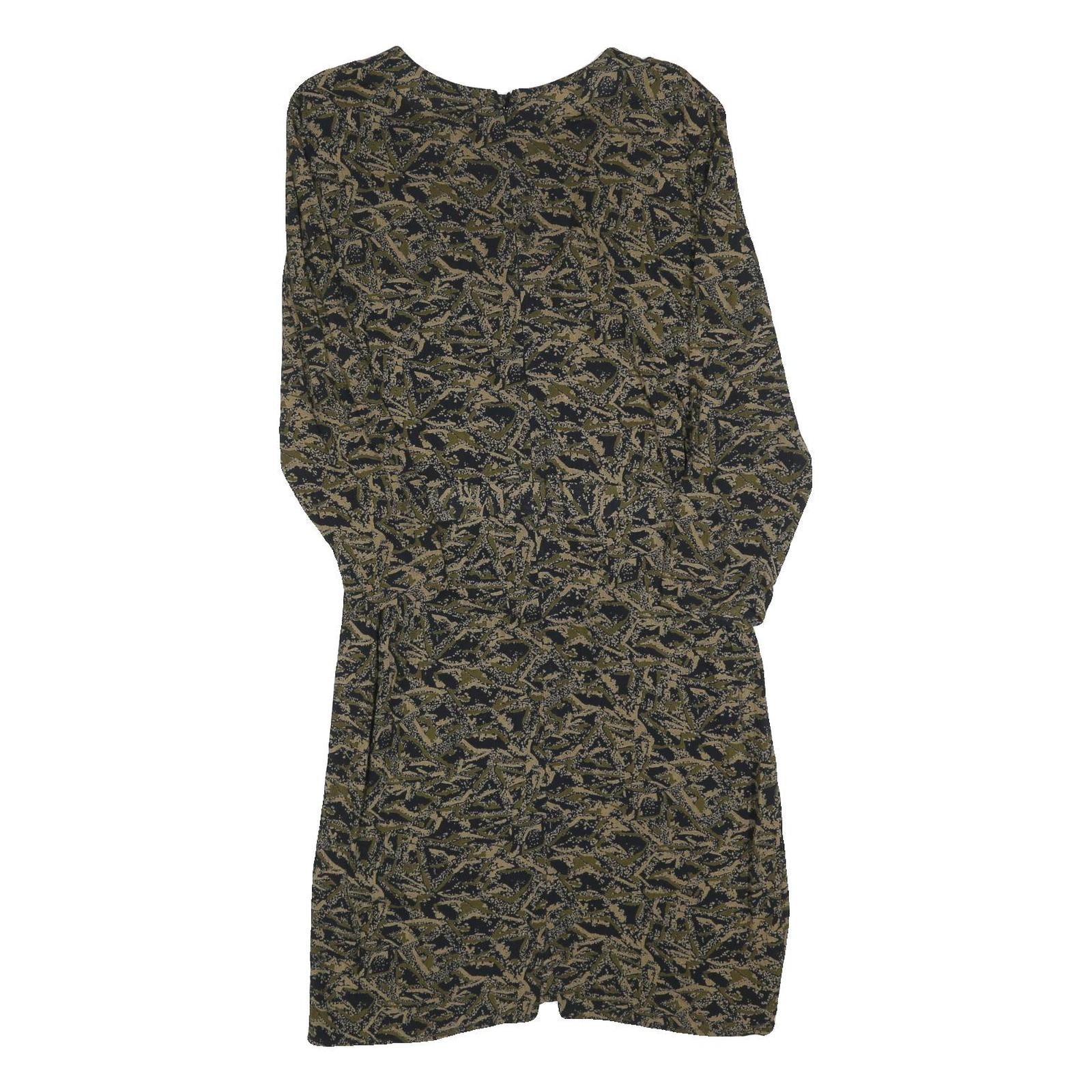 Womens Black & Beige Printed Day Polyester Dress S Abstract Pattern Long Sleeve