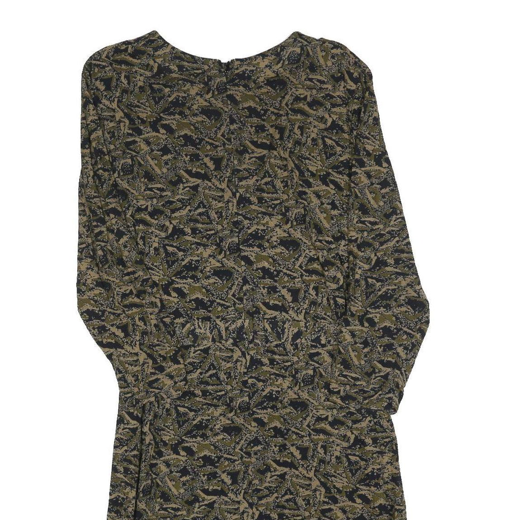 Womens Black & Beige Printed Day Polyester Dress S Abstract Pattern Long Sleeve