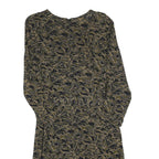 Womens Black & Beige Printed Day Polyester Dress S Abstract Pattern Long Sleeve