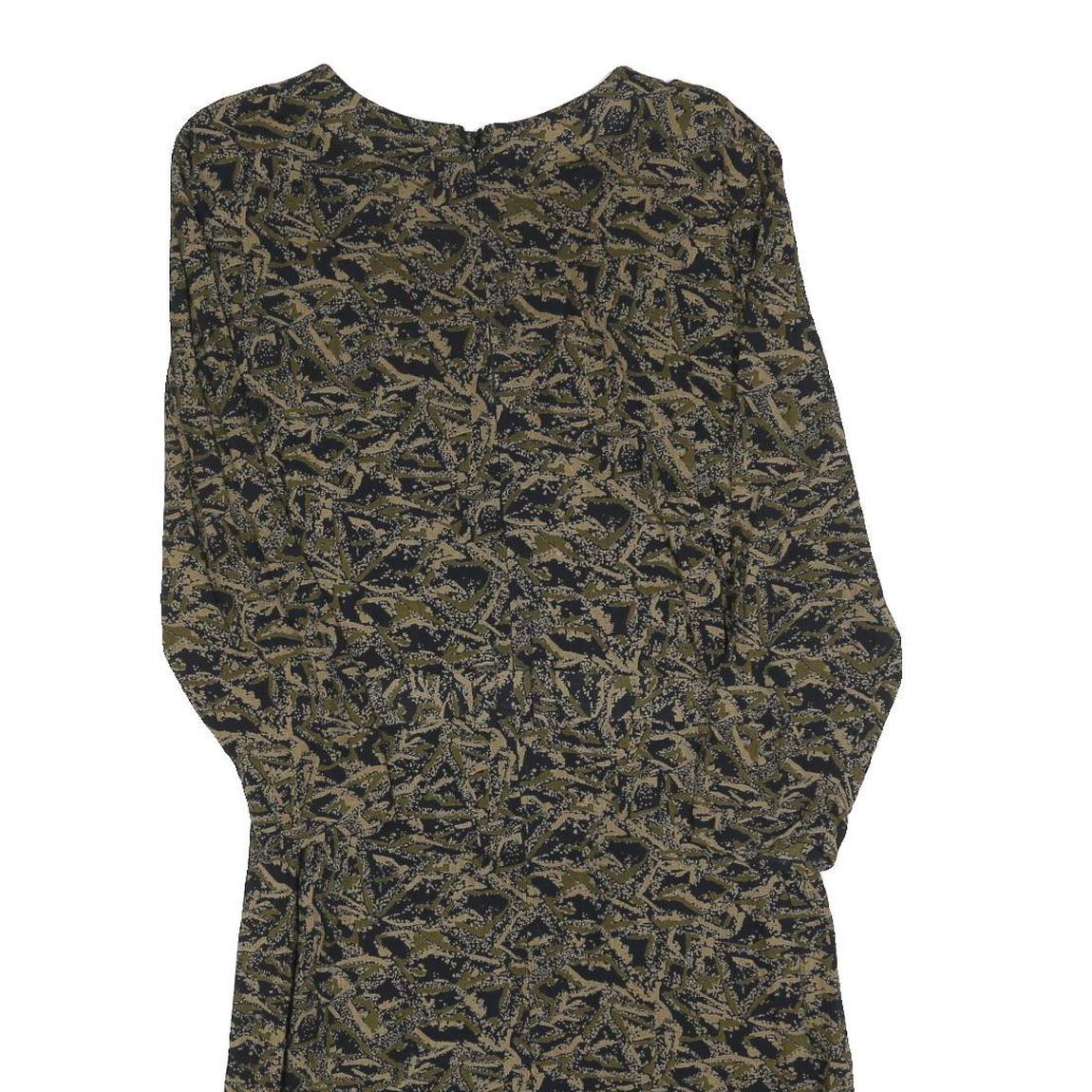 Womens Black & Beige Printed Day Polyester Dress S Abstract Pattern Long Sleeve